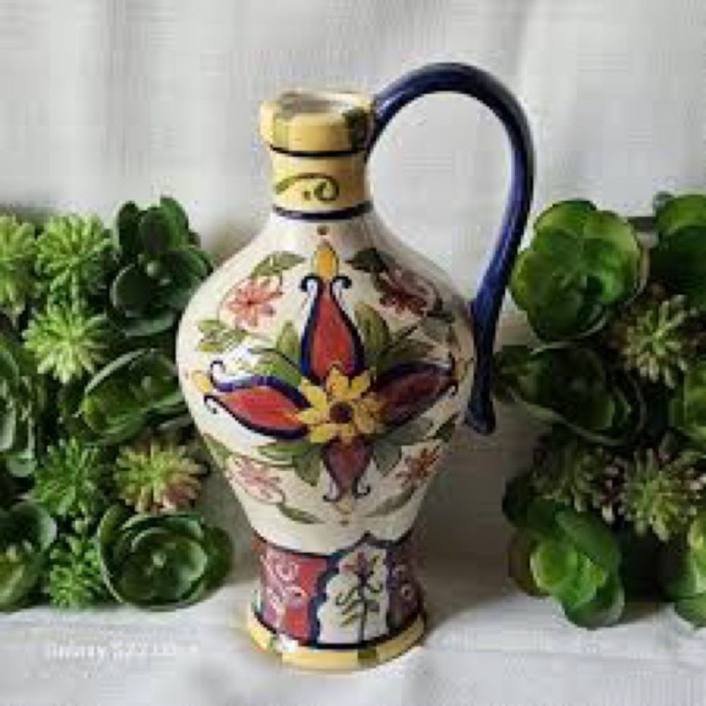 Pier 1 Imports Vallarta Handpainted Mediterranean Oil Dipenser Cruet 8.25"